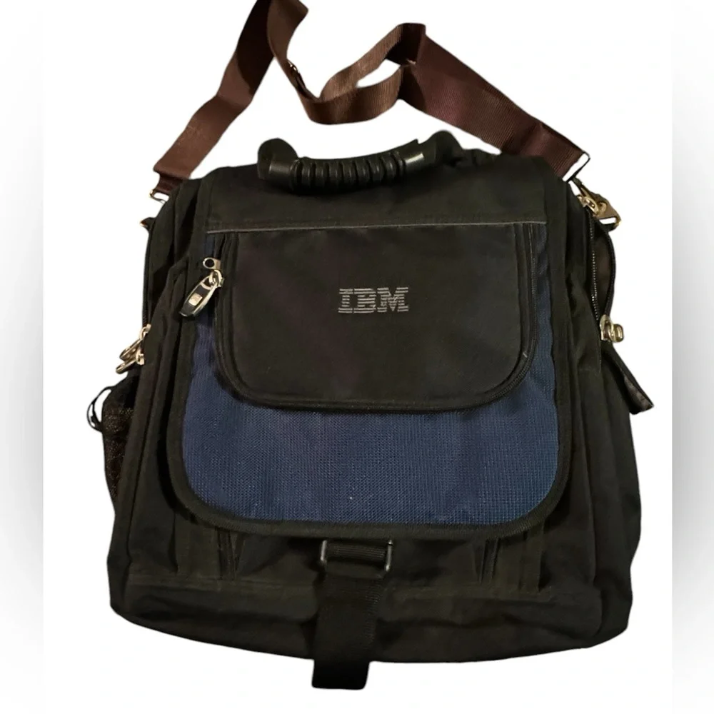 Vintage Blue Black IBM Computers Laptop Briefcase Attaché Bag RARE Geek Nerd